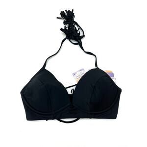 Coco Rave Underwire Black Wild & Fringe Lace Up Black Bikini Top Small 32 C